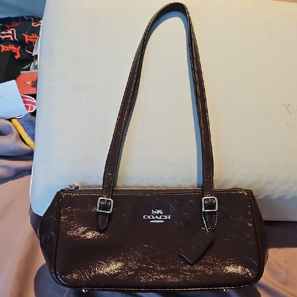 Coach ASHER MAPLE BROWN CRINKLE Leather Shoulder Bag